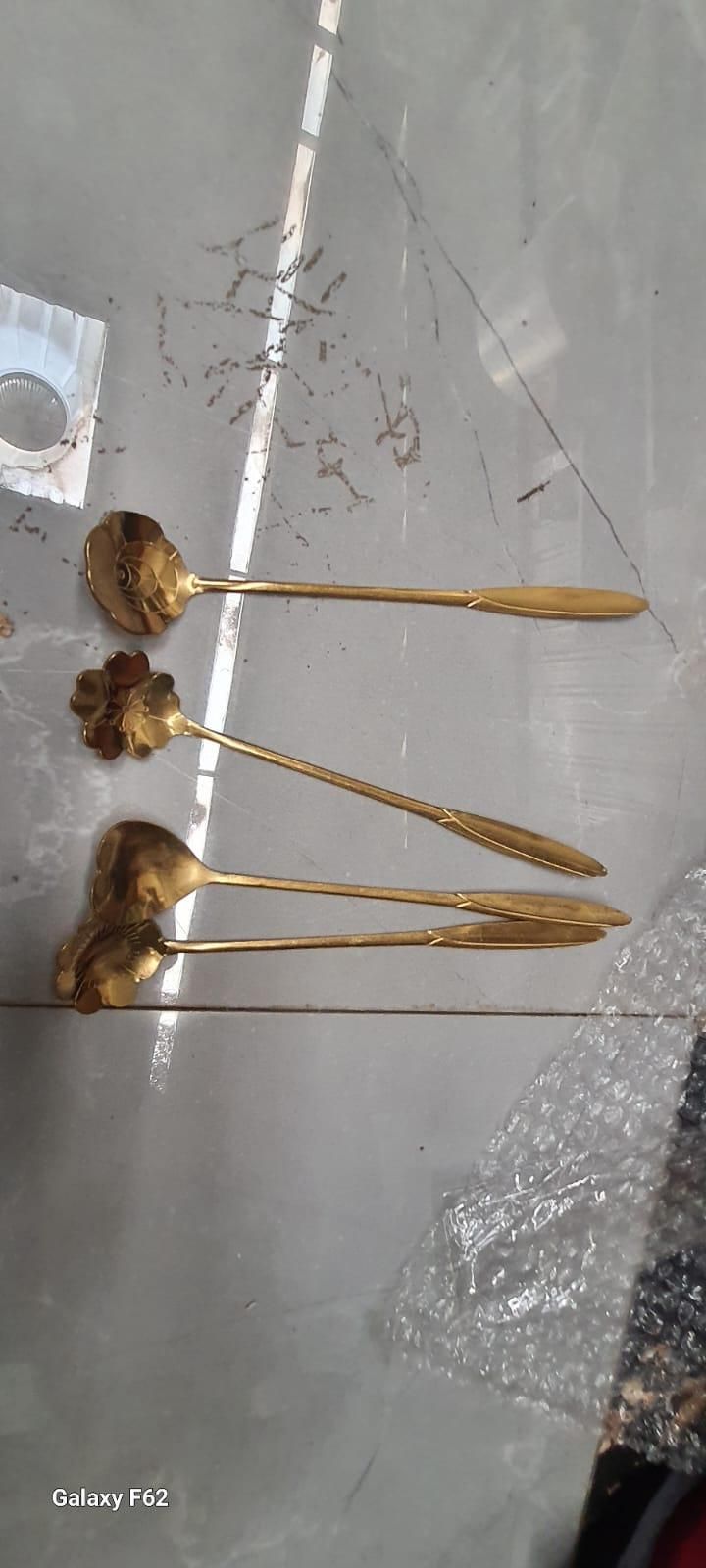Golden Finished Floral Spoon Set of 4