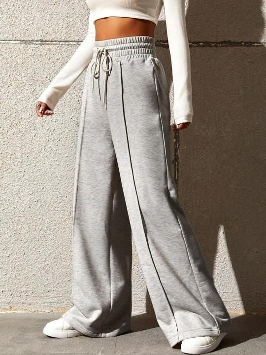 Women's High Waist Wide Leg Casual Pants (Light Grey)