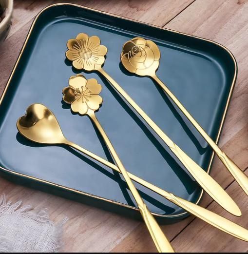Golden Finished Floral Spoon Set of 4