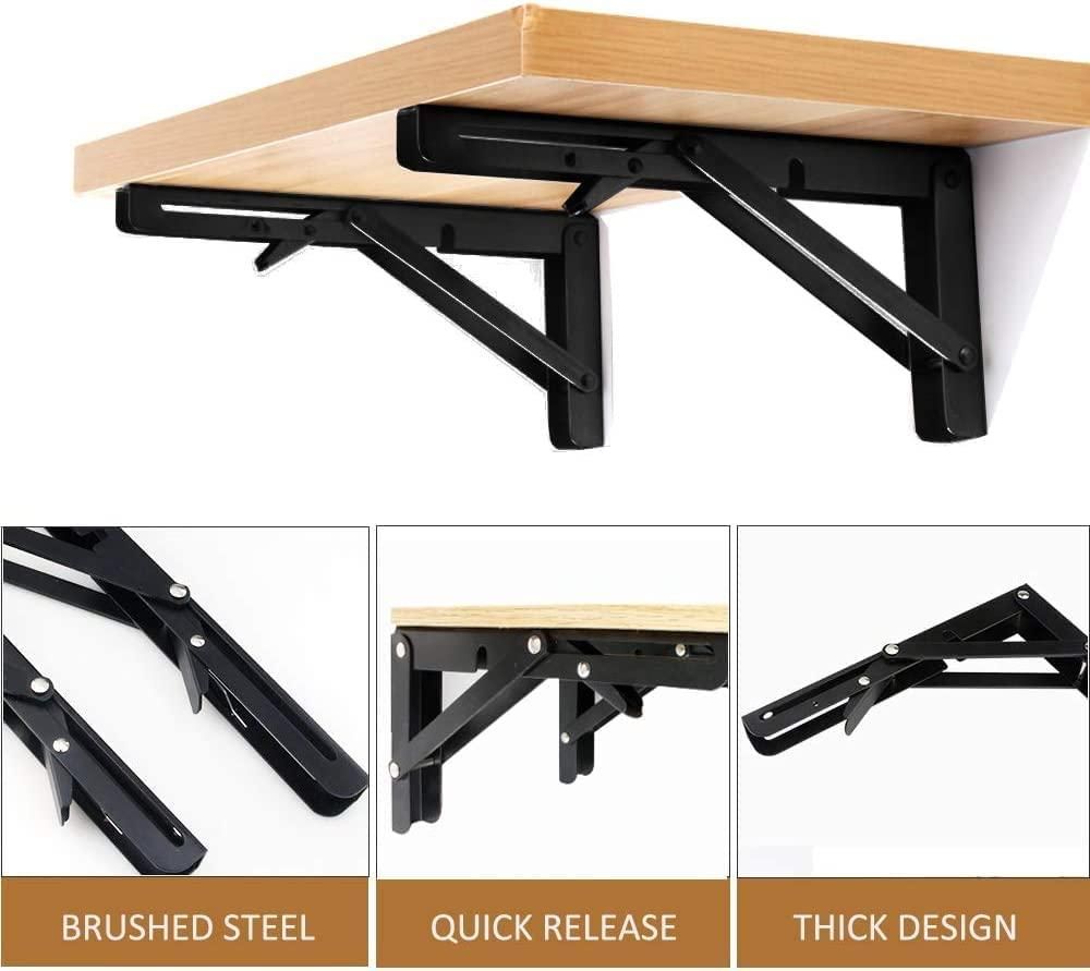Folding Shelf Brackets - Heavy Duty Metal Collapsible Shelf Bracket (Pack of 2)