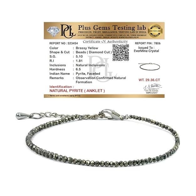 EverMine Crystal Raw Pyrite Anklet for Women