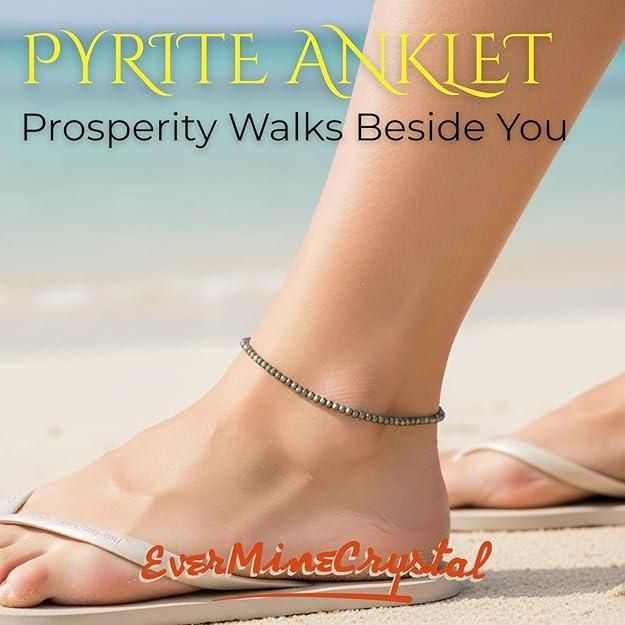 EverMine Crystal Raw Pyrite Anklet for Women