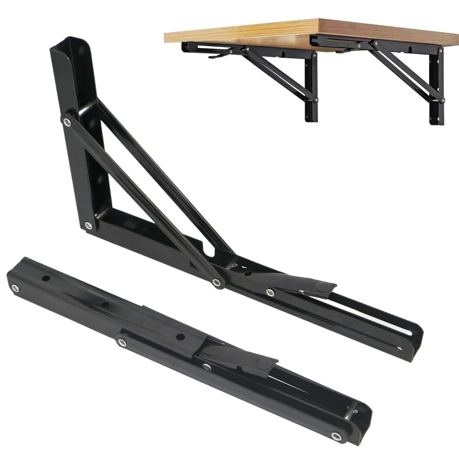 Folding Shelf Brackets - Heavy Duty Metal Collapsible Shelf Bracket (Pack of 2)